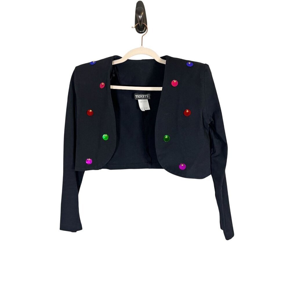 Retro Sequin Jacket M Black Mod Funky Edgy Artsy Boho Western Classic Chic 80s